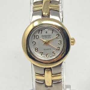Gruen Embassy Watch Women 22mm Silver Gold Two Tone Round New Battery 6.75"